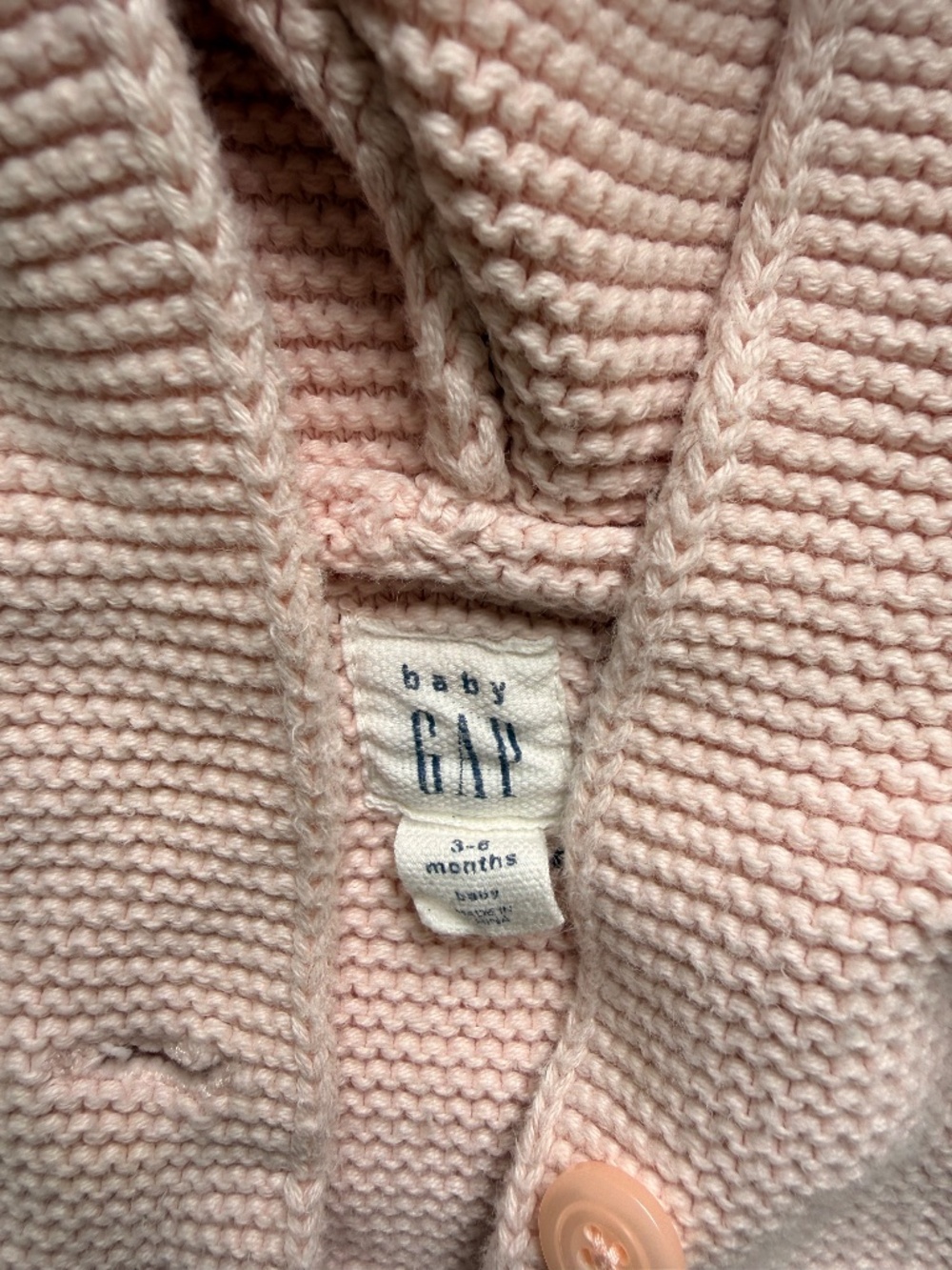 aby Gap Pink Bear Hooded Knit Cardigan Sweater 3-6M - Picture 3 of 5